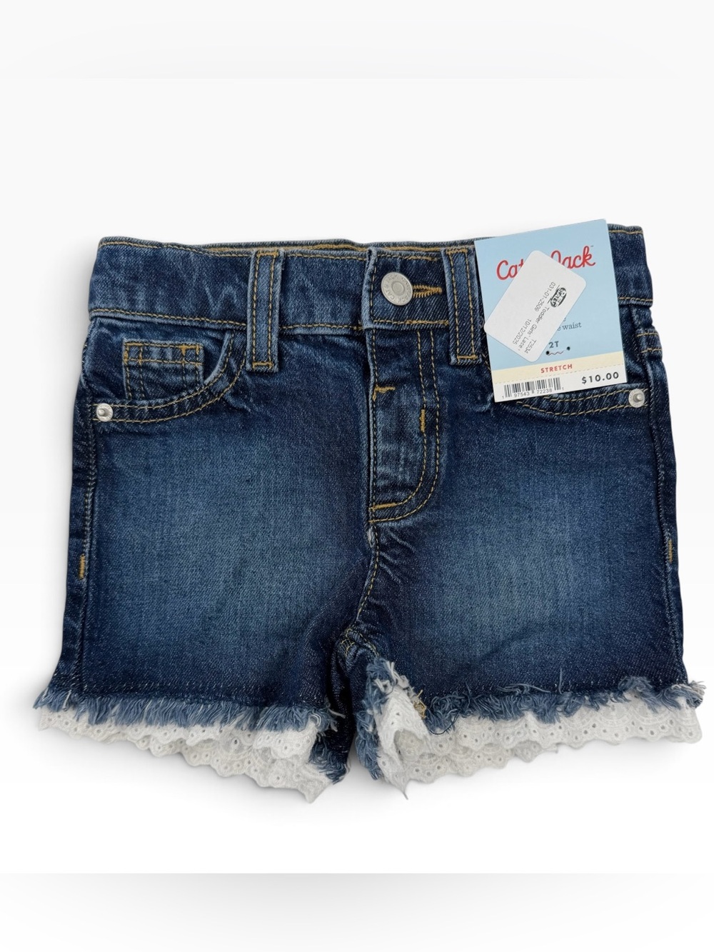 Cat & Jack Dark Blue Denim Lace-Trim Girls' Shorts with Adjustable Waistband